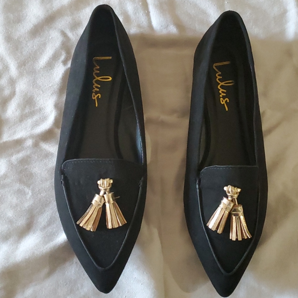 Black Flats with gold tassel